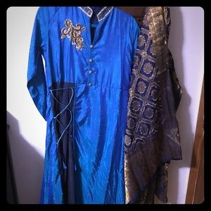 Bollywood Indian silk dress with scarf